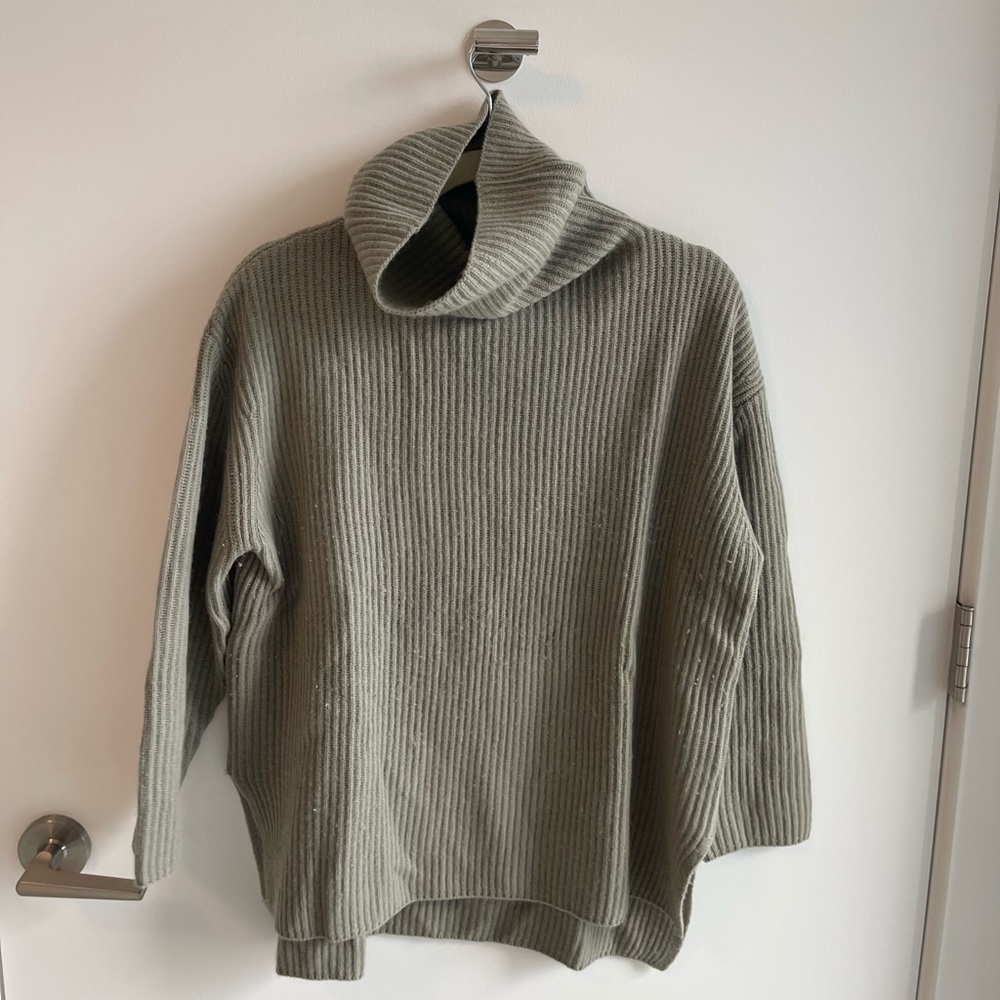 Nordstrom Cashmere Cozy Ribbed Turtleneck Sweater -Green